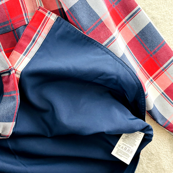 Adidas Snowboarding Riding Shirt Mens M Red Navy Plaid Shacket‎ Lined Button Up - Picture 8 of 10